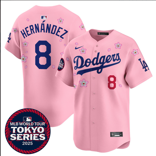 Men Los Angeles Dodgers 8 Hernandez Tokyo Series 2025 pink Limited Stitched Jersey